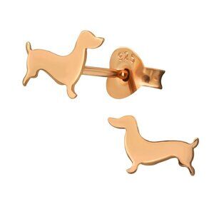 Rose Gold Weiner Dog Tiny Stud Earrings